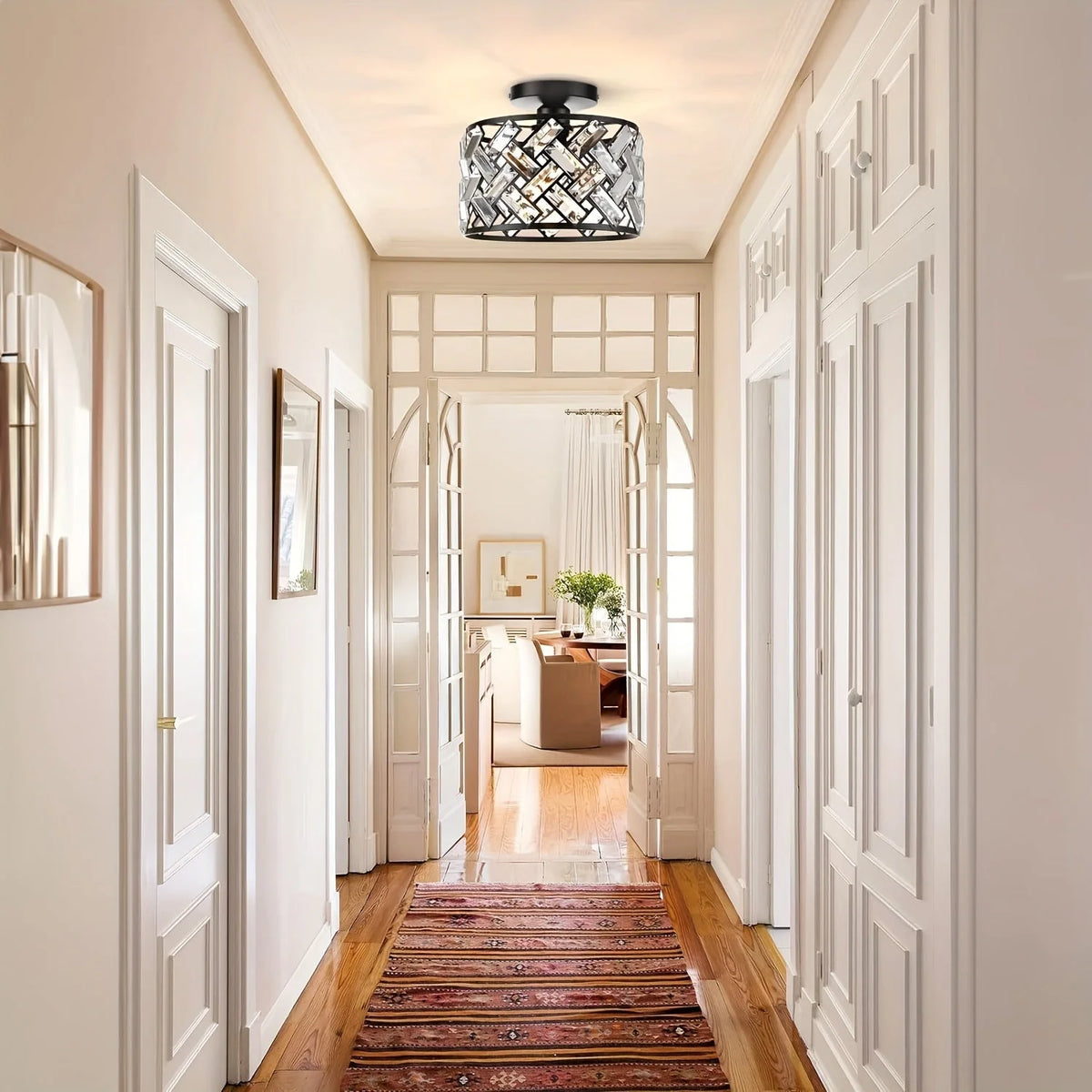 Semi-Flush Ceiling Light Crystal Elements Standard Bulb Fitting