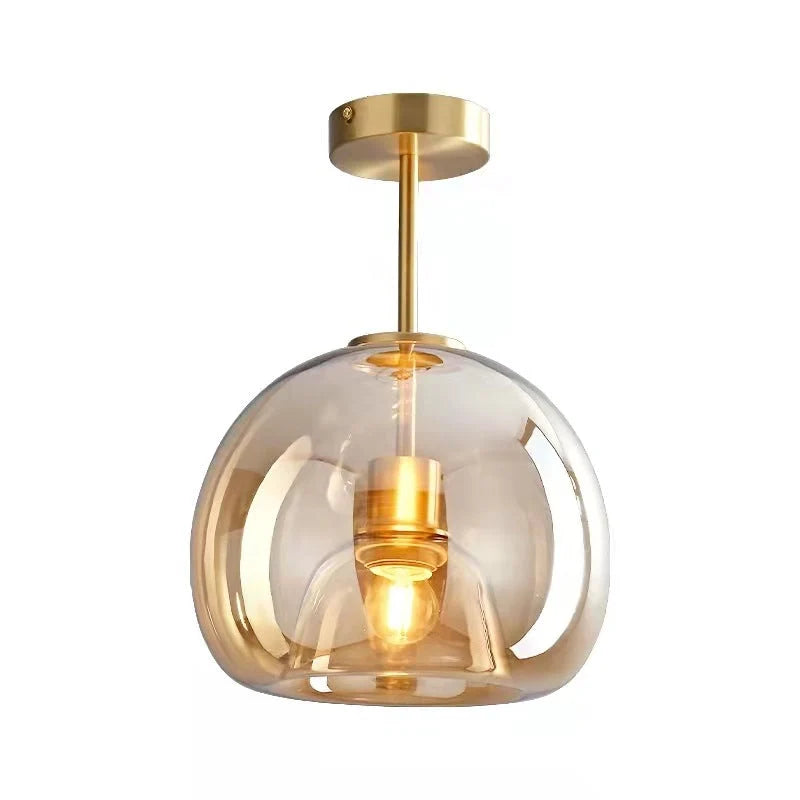 Semi-Flush Ceiling Light Glass Globe & Omnidirectional Low-Profile