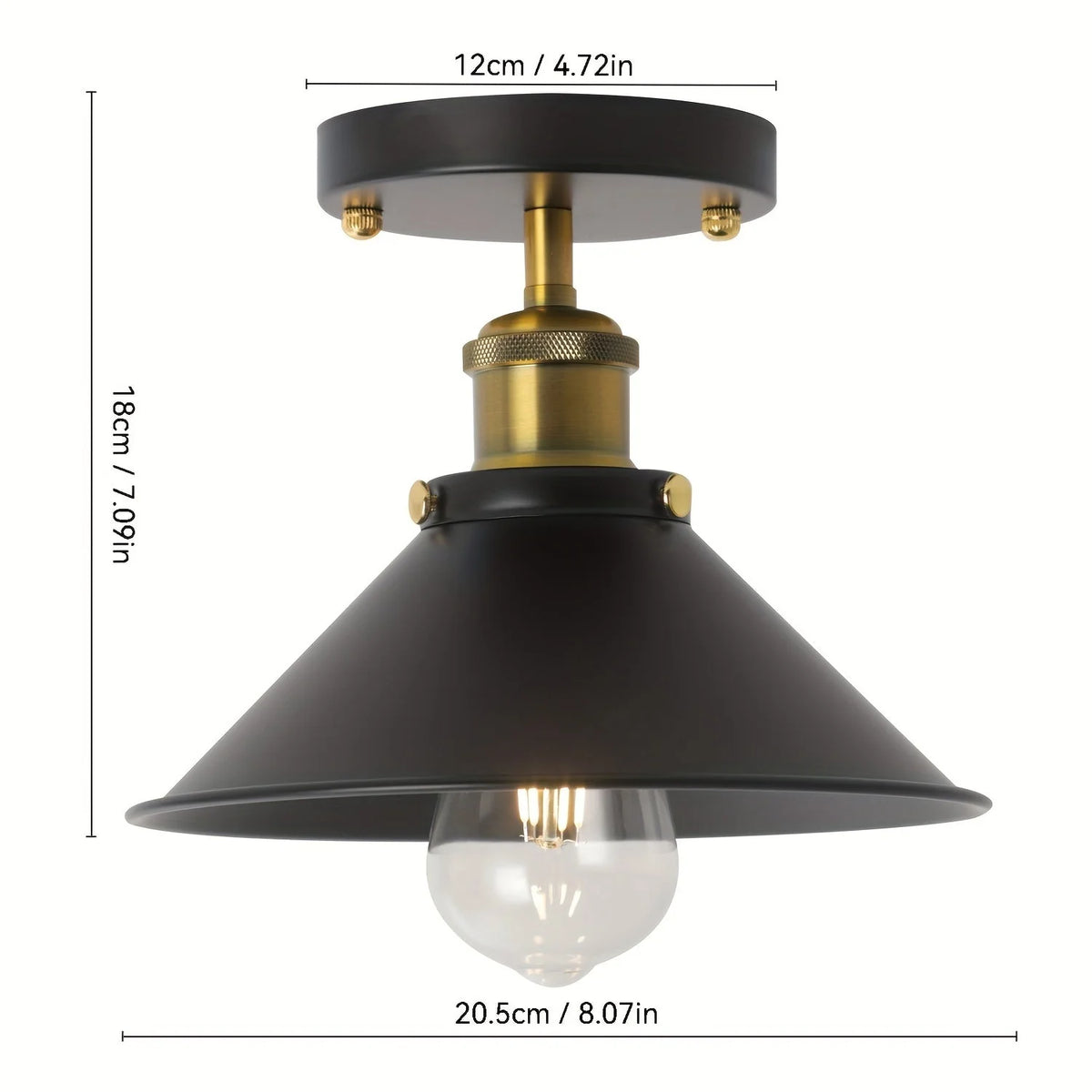 Semi-Flush Ceiling Light Industrial Black Metal Short Drop