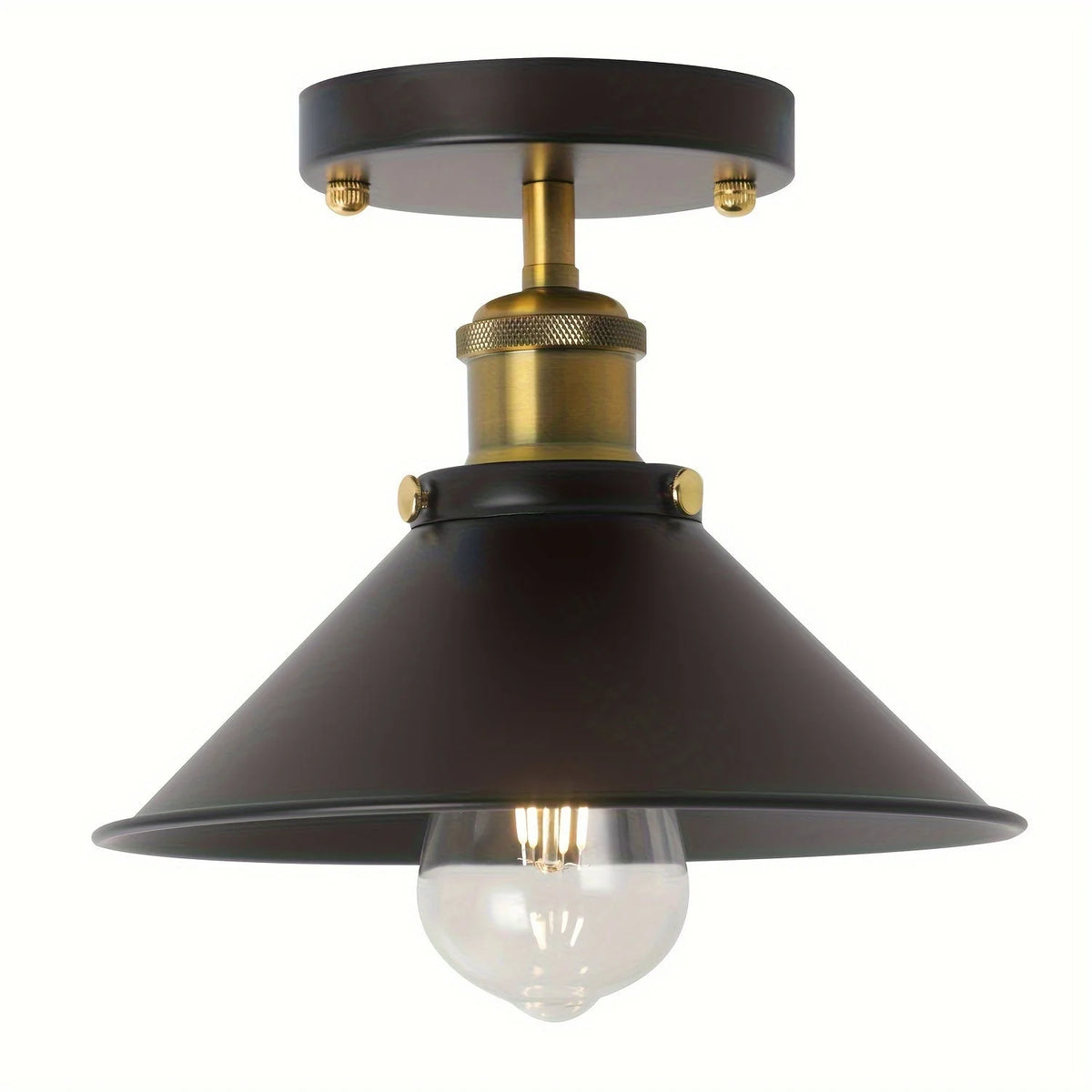 Semi-Flush Ceiling Light Industrial Black Metal Short Drop