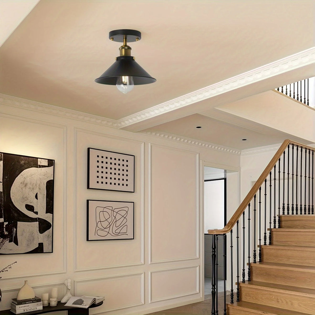Semi-Flush Ceiling Light Industrial Black Metal Short Drop