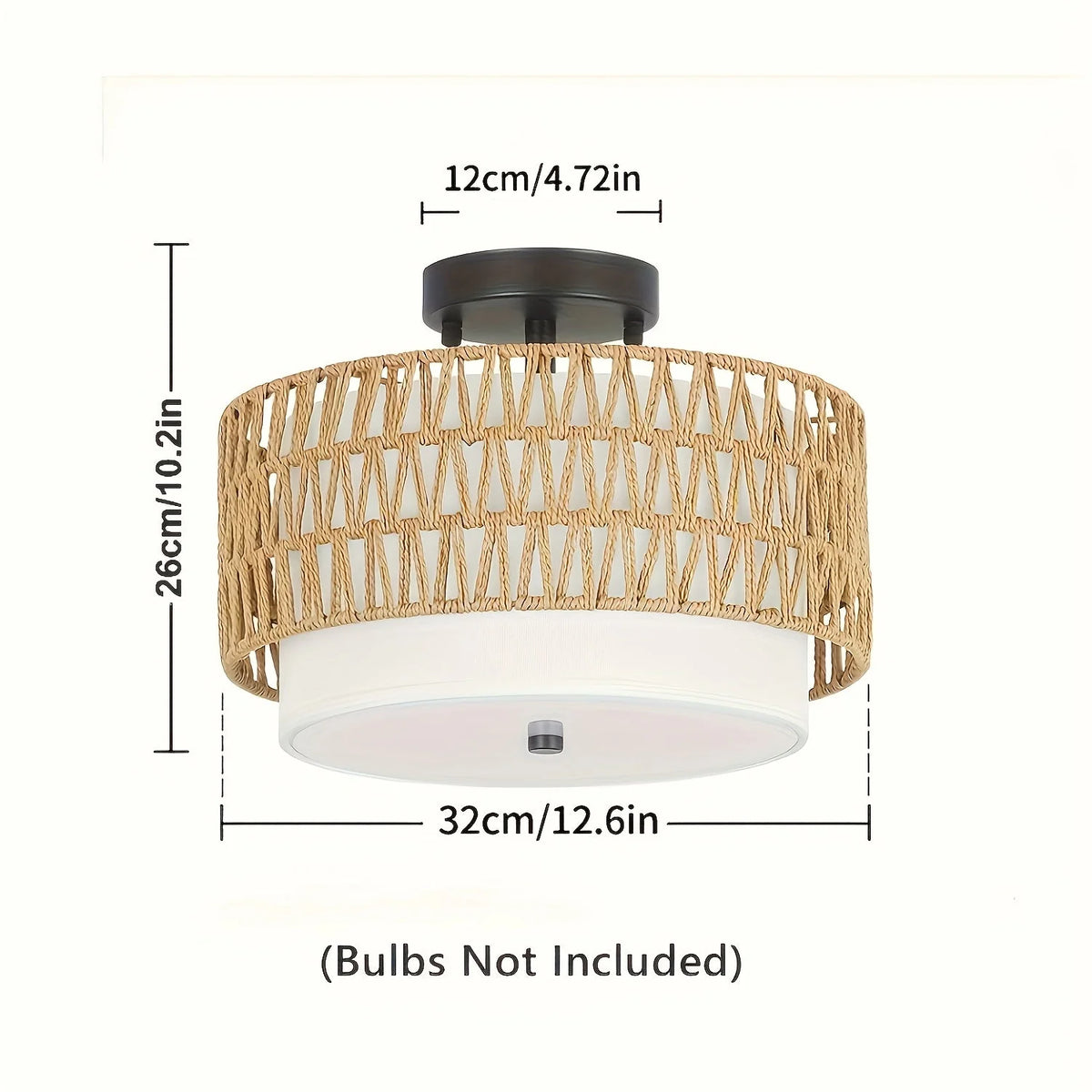 Semi-Flush Ceiling Light Rattan Frame Linen Shade