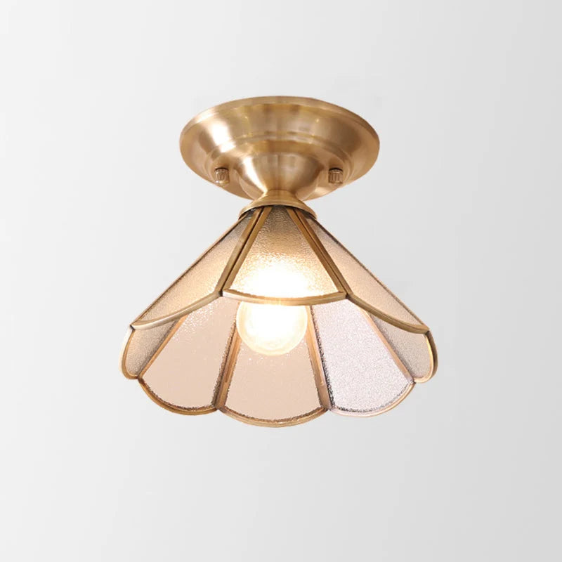 Semi-Flush Ceiling Light Scalloped Brass Shade Upward & Downward