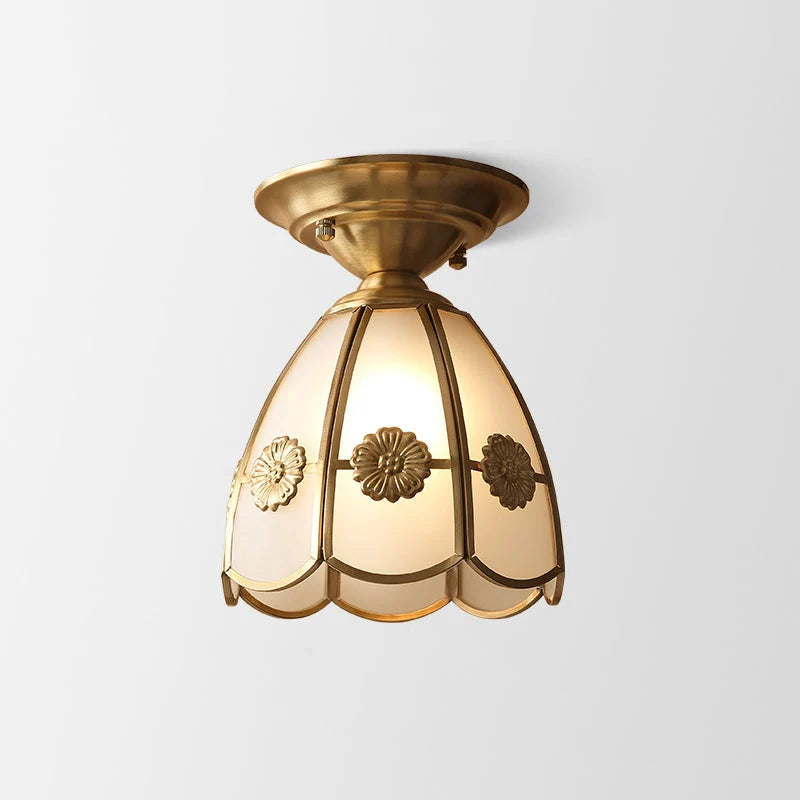 Semi-Flush Ceiling Light Scalloped Brass Shade Upward & Downward