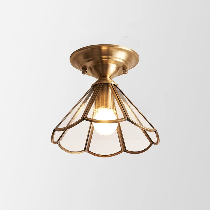 Semi-Flush Ceiling Light Scalloped Brass Shade Upward & Downward