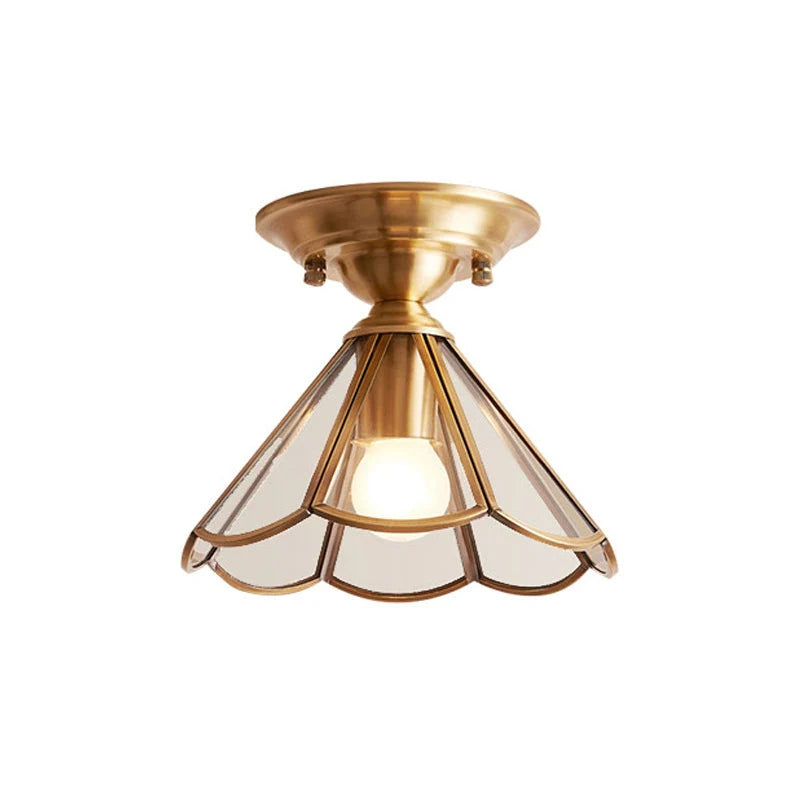 Semi-Flush Ceiling Light Scalloped Brass Shade Upward & Downward