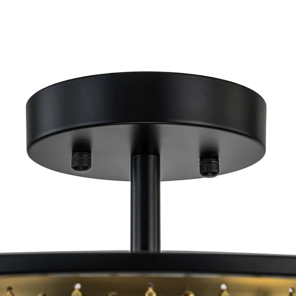 Semi-Flush Mount Ceiling Light Crystal Black & Brass 3-Light
