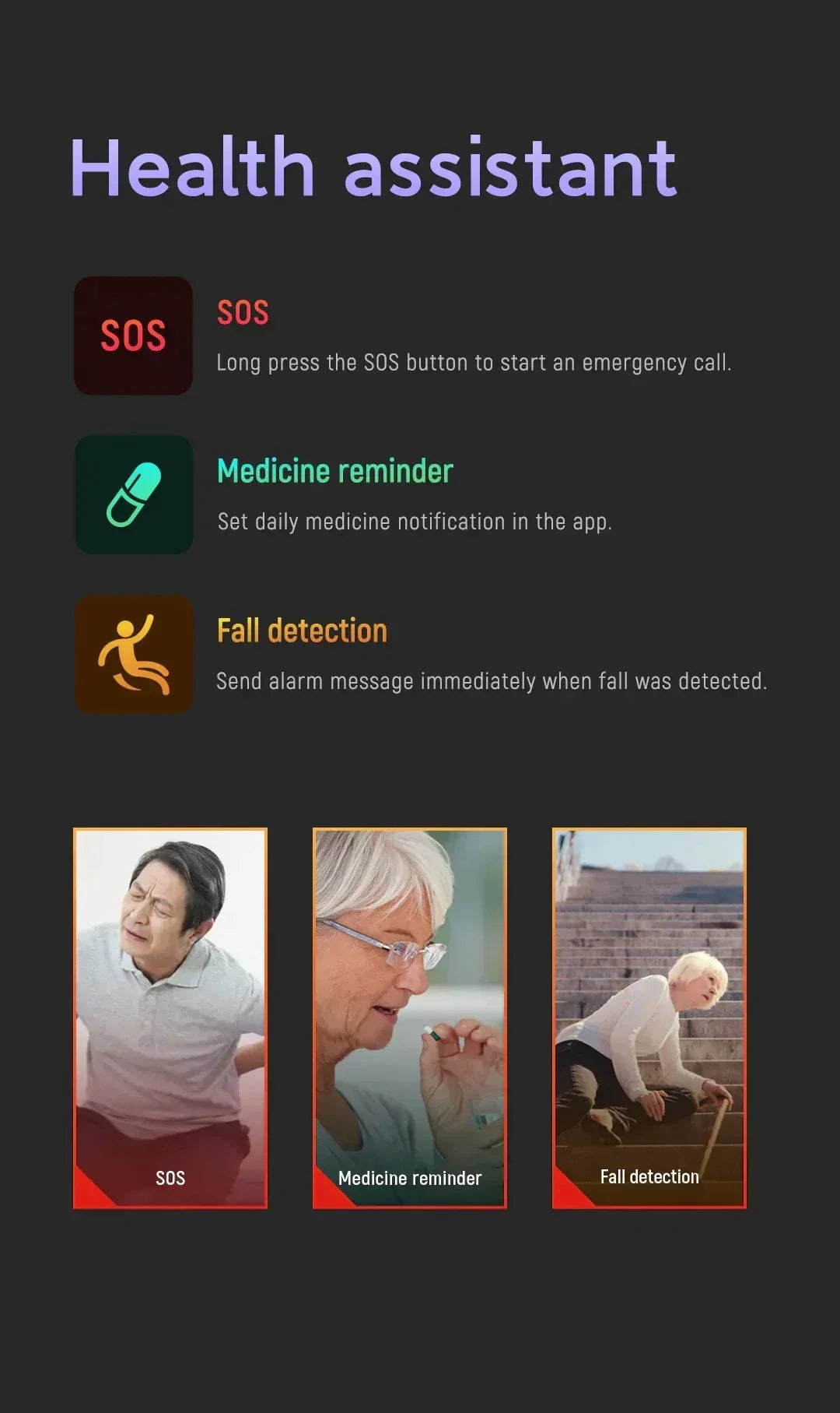 Senior Safety Watch Automatic Fall Detection GPS Tracking & SOS Calls