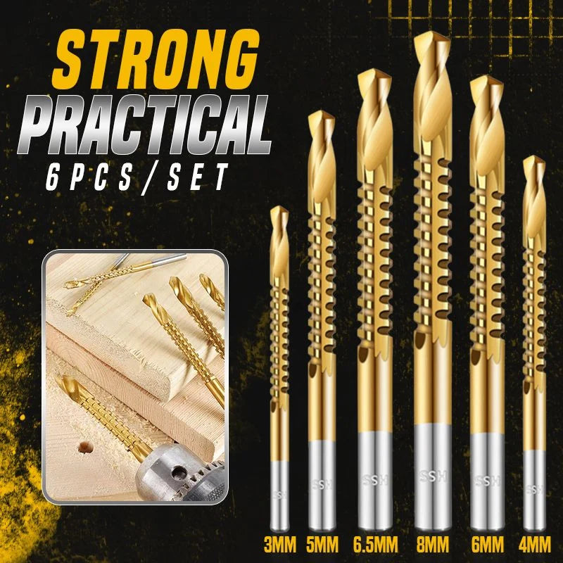 Serrated Drill Bit Set Titanium-Coated High-Speed Steel 6-Piece