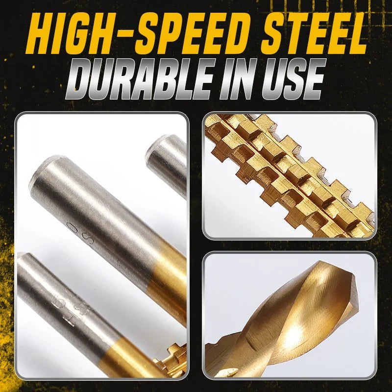 Serrated Drill Bit Set Titanium-Coated High-Speed Steel 6-Piece