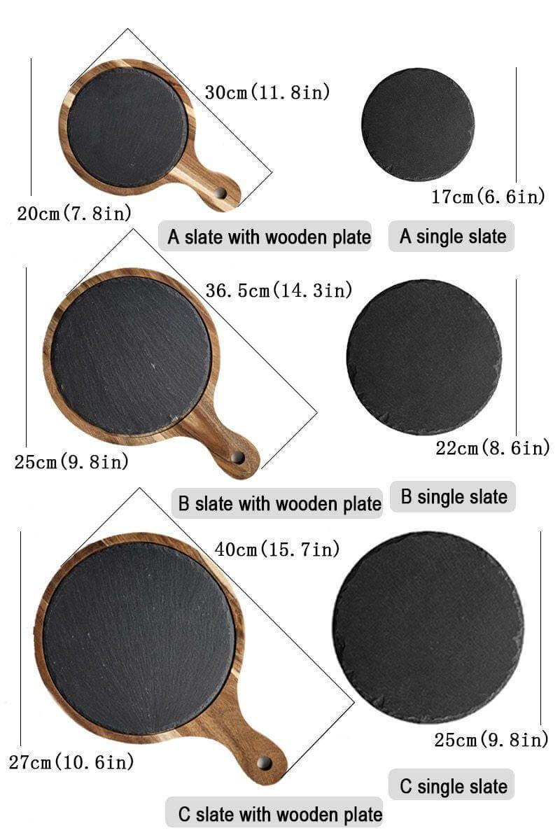 Serving Board Round Slate Insert With Wooden Handle