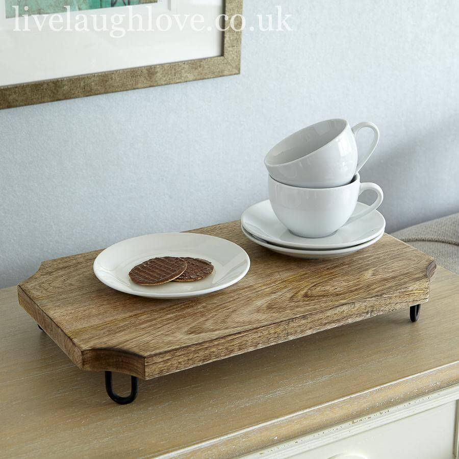 Serving Board Wooden Raised With Metal Feet