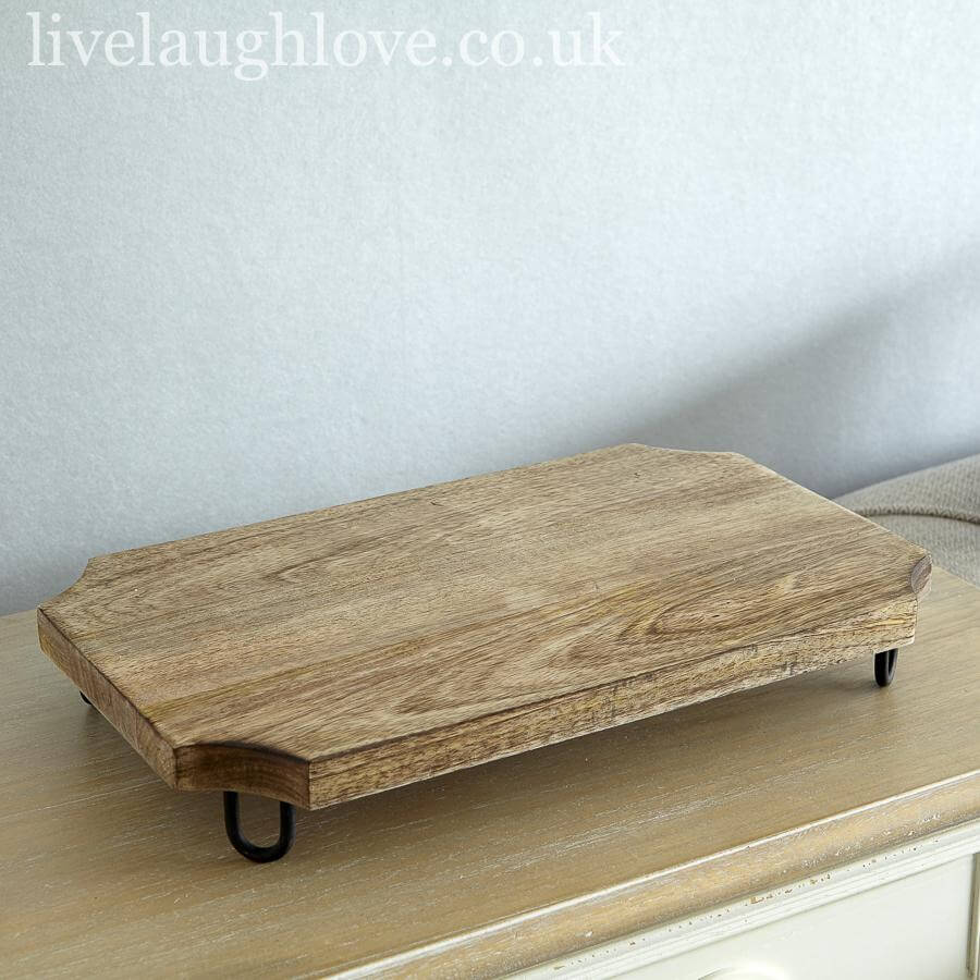 Serving Board Wooden Raised With Metal Feet