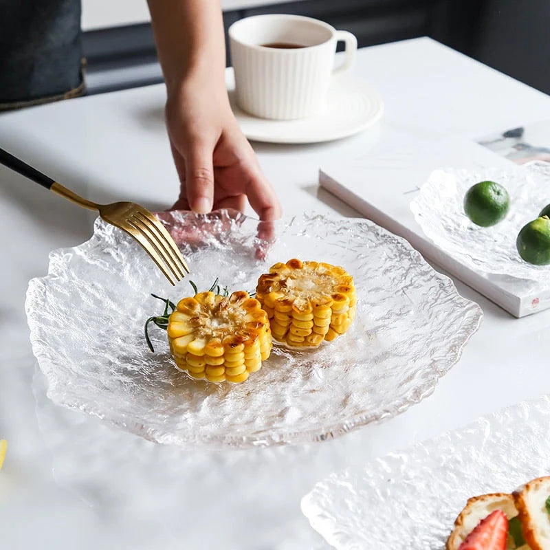 Serving Plate Glass Ice-Inspired Irregular Shape