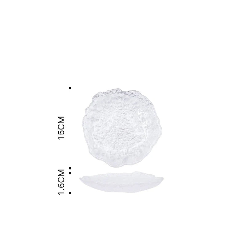 Serving Plate Glass Ice-Inspired Irregular Shape