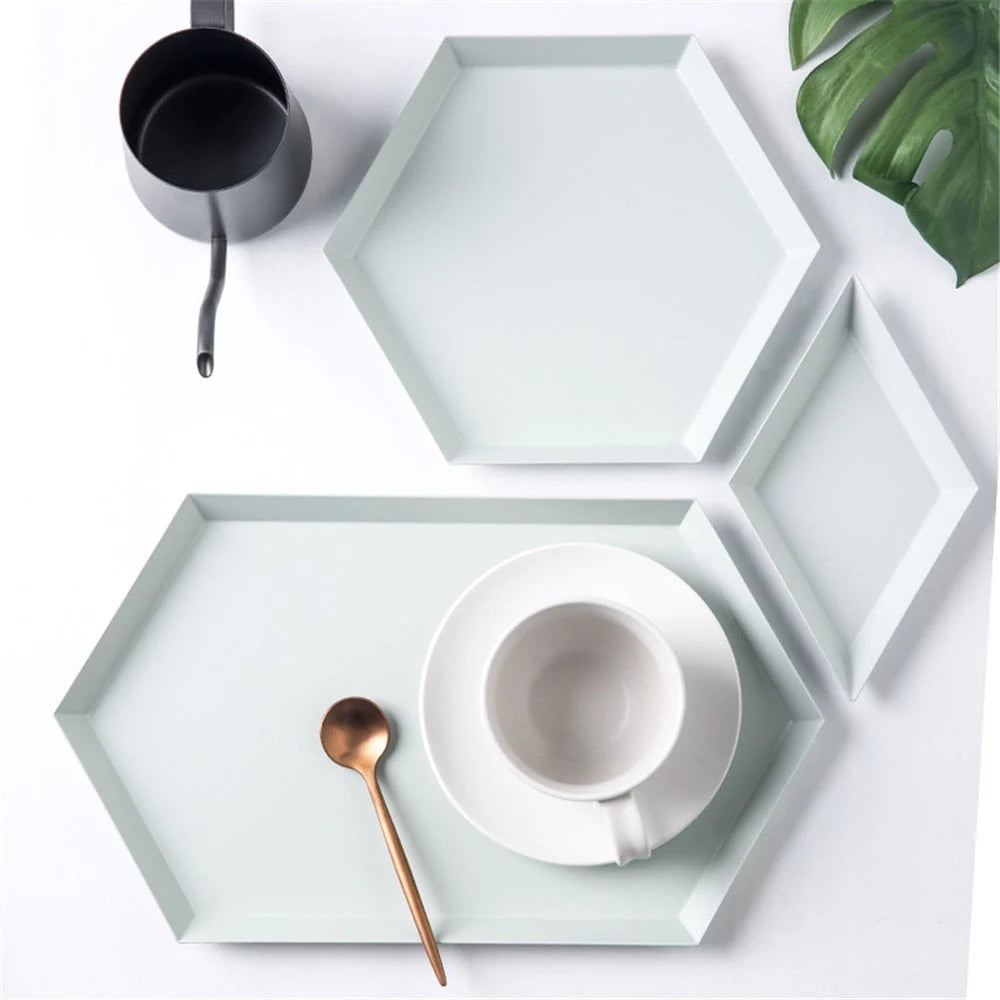 Serving Tray Metal Geometric Design