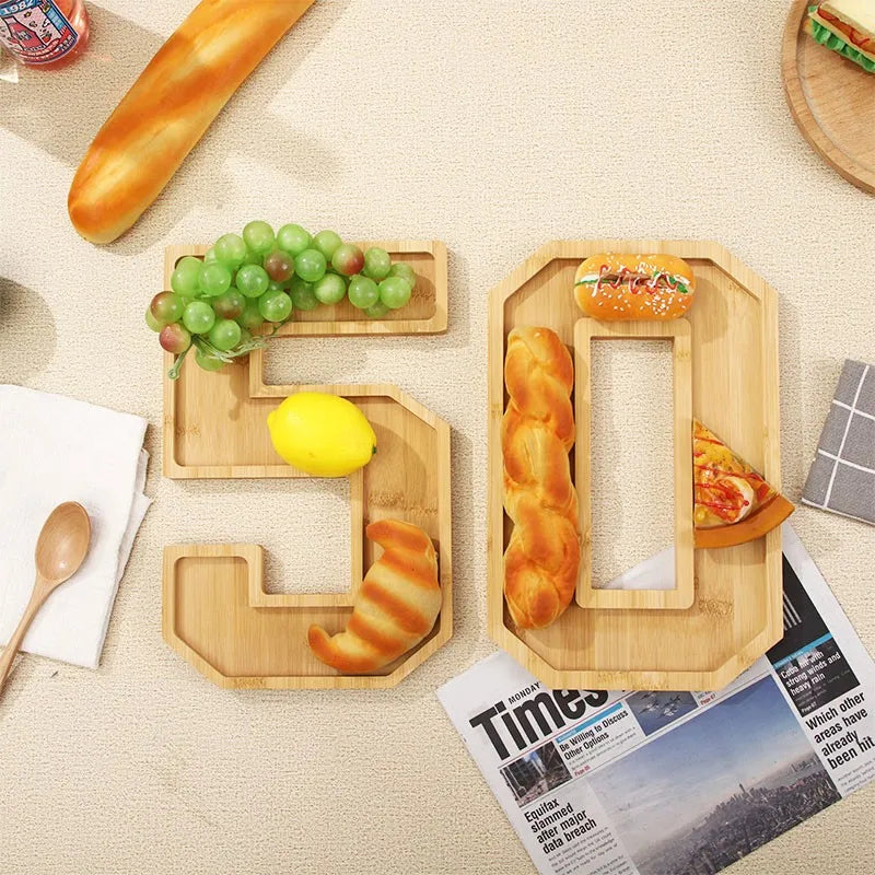 Serving Tray Number-Shaped Natural Wood