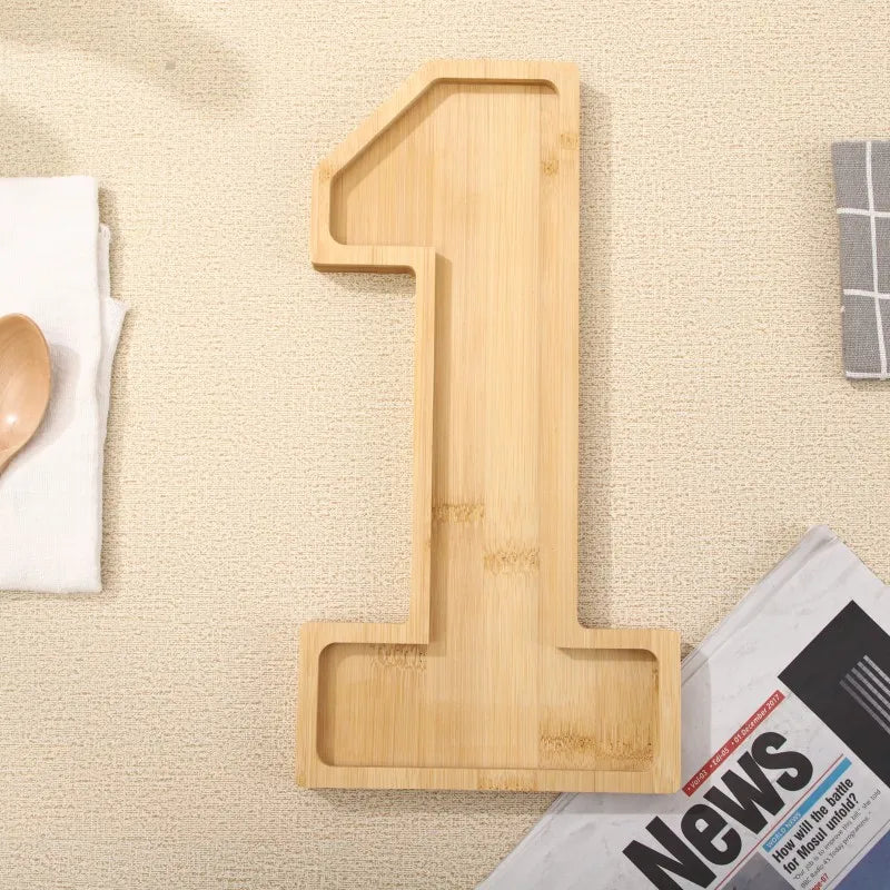 Serving Tray Number-Shaped Natural Wood