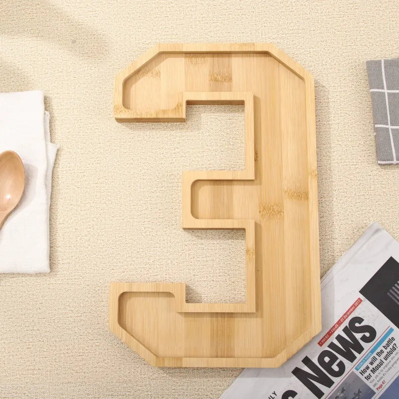 Serving Tray Number-Shaped Natural Wood