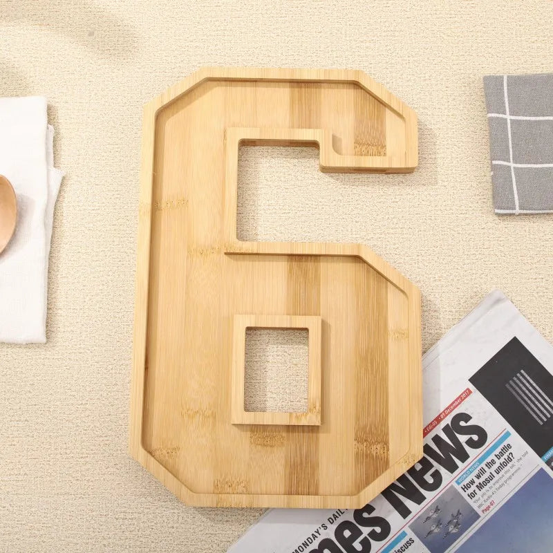 Serving Tray Number-Shaped Natural Wood