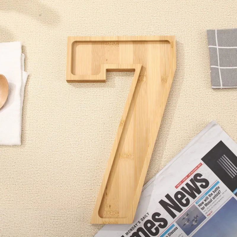 Serving Tray Number-Shaped Natural Wood