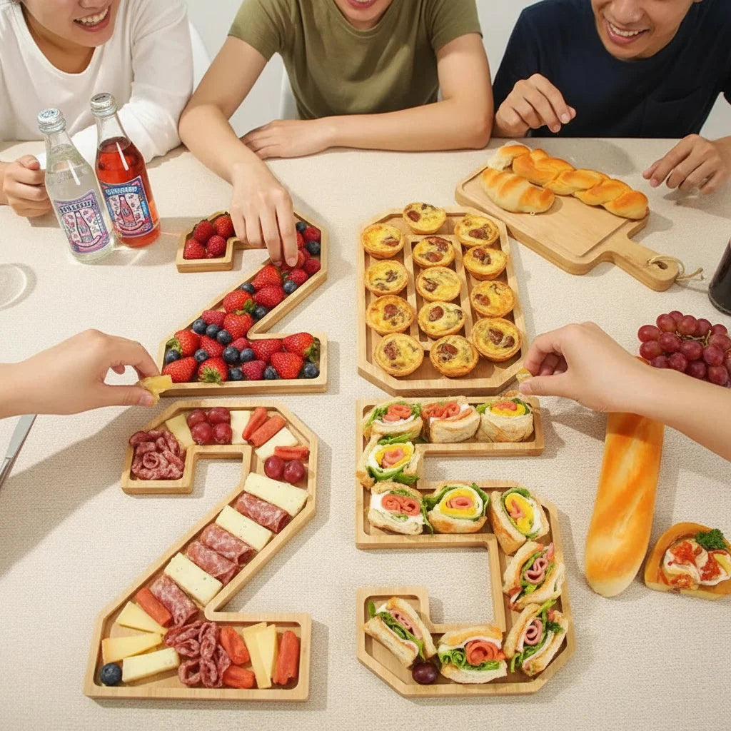 Serving Tray Number-Shaped Natural Wood