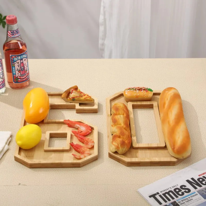 Serving Tray Number-Shaped Natural Wood