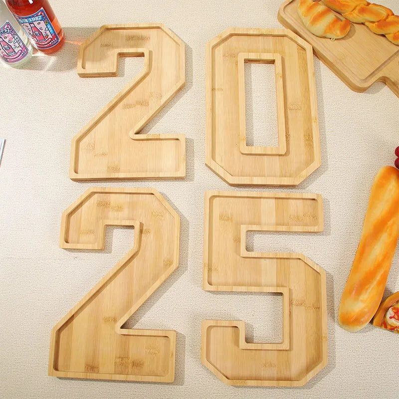 Serving Tray Number-Shaped Natural Wood