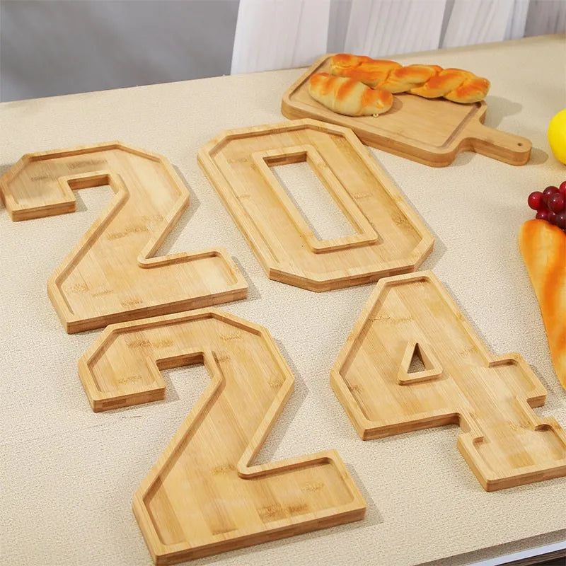 Serving Tray Number-Shaped Natural Wood