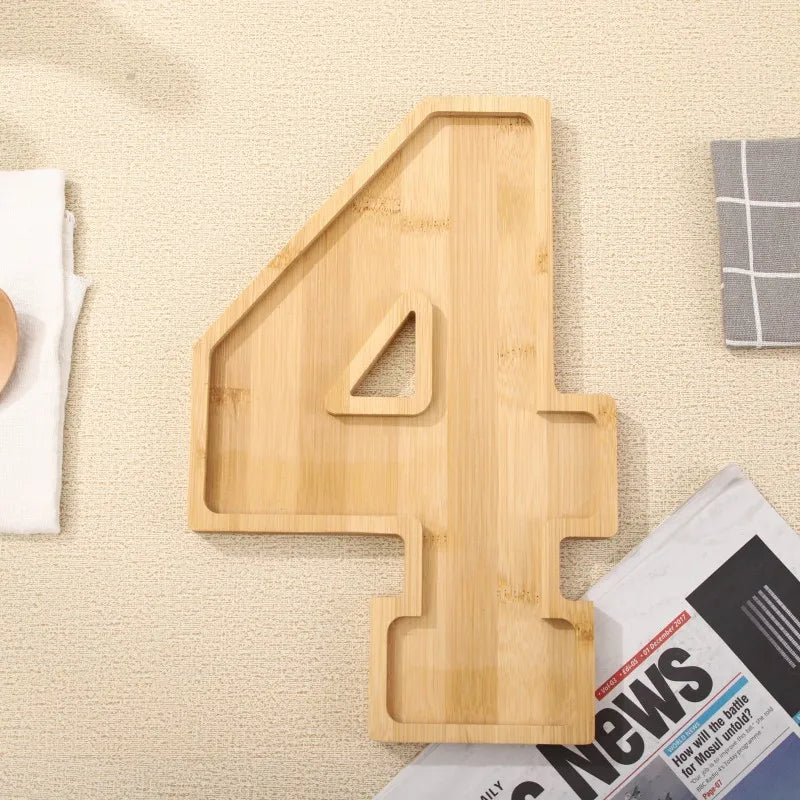 Serving Tray Number-Shaped Natural Wood