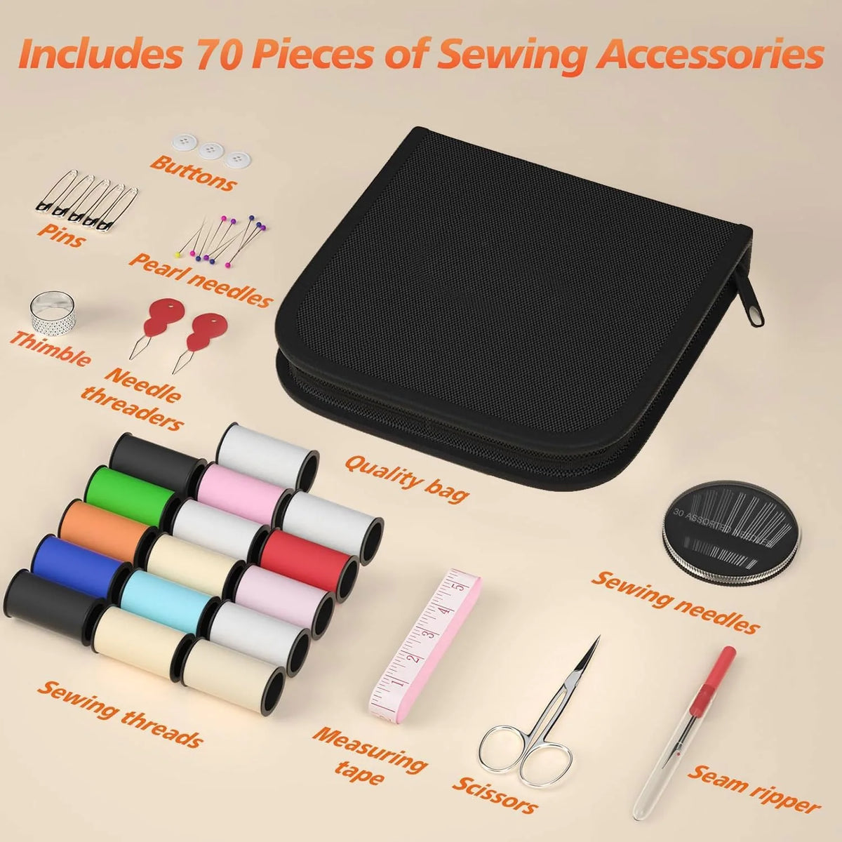 Sewing Kit Compact Travel With Threads Needles & Scissors
