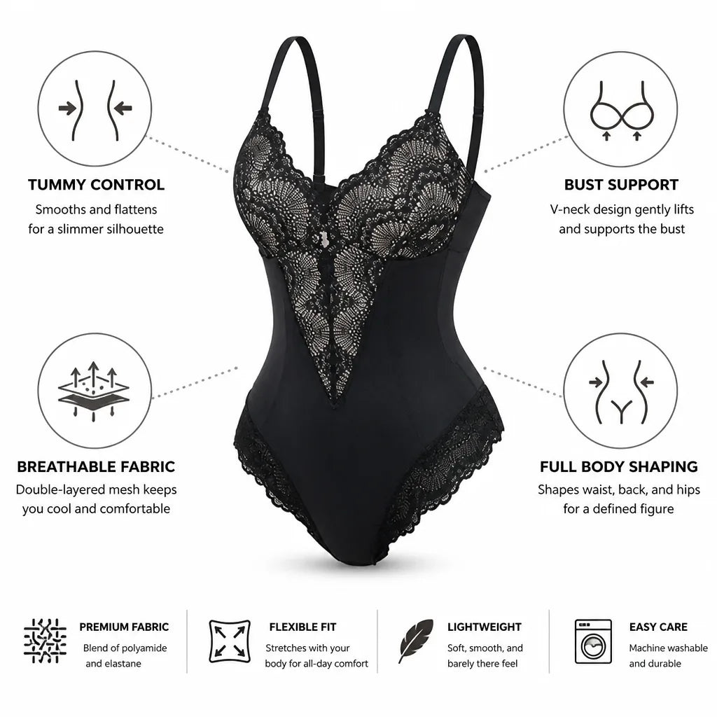 Shapewear Bodysuit Firm Tummy Control V-Neck