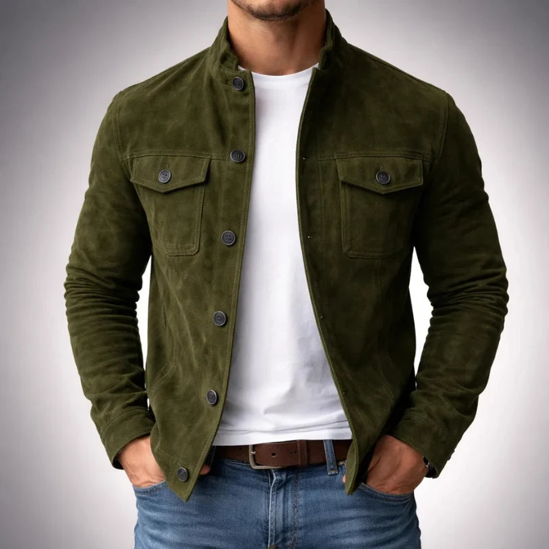 Shirt Jacket Suede Military-Inspired Double Chest Pockets