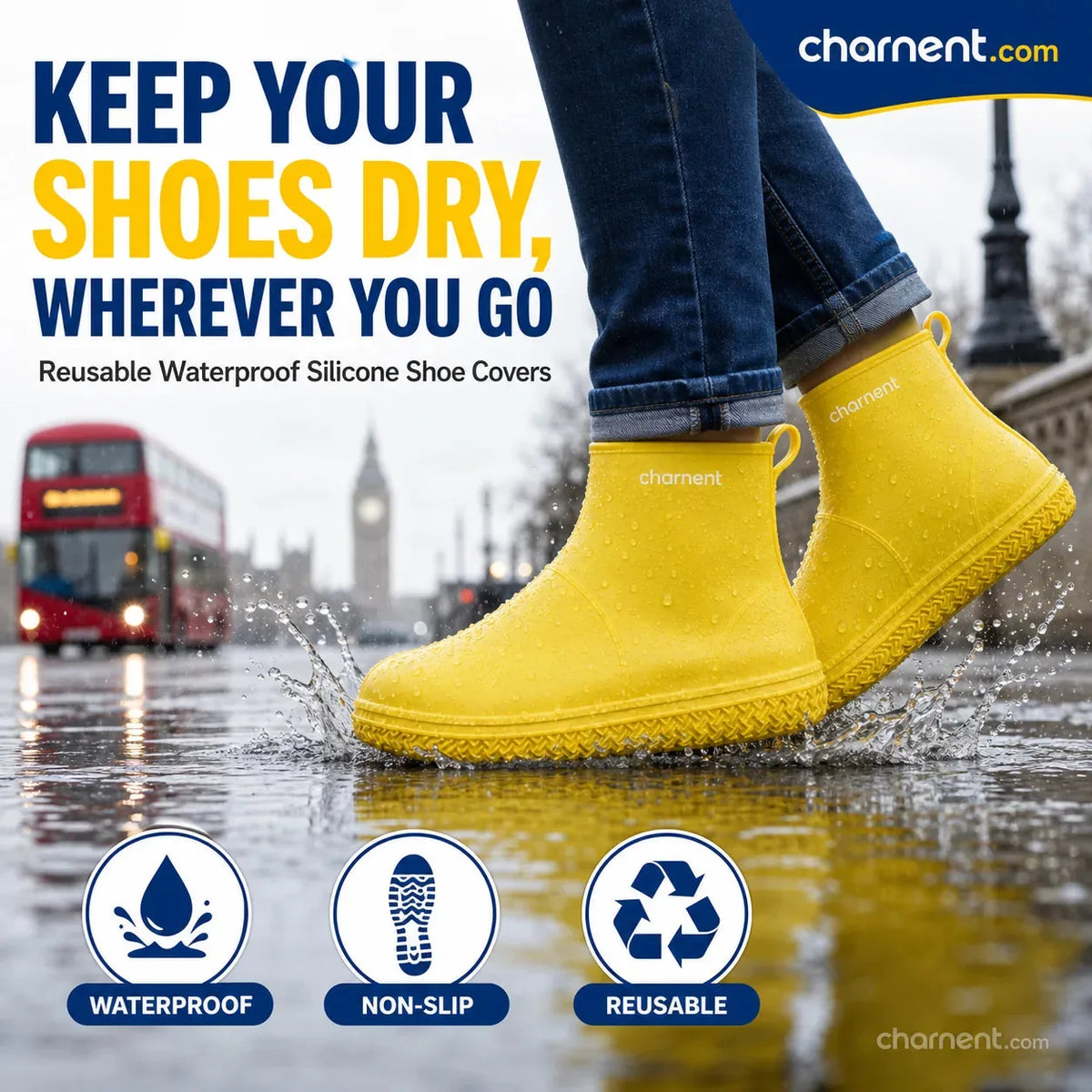 Shoe Covers Waterproof Silicone Non-Slip Reusable Set of 5 Pairs