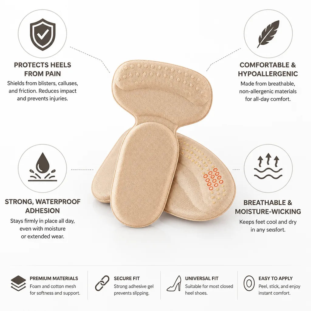 Shoe Heel Cushions Anti-Blister Gel Adhesive Hypoallergenic