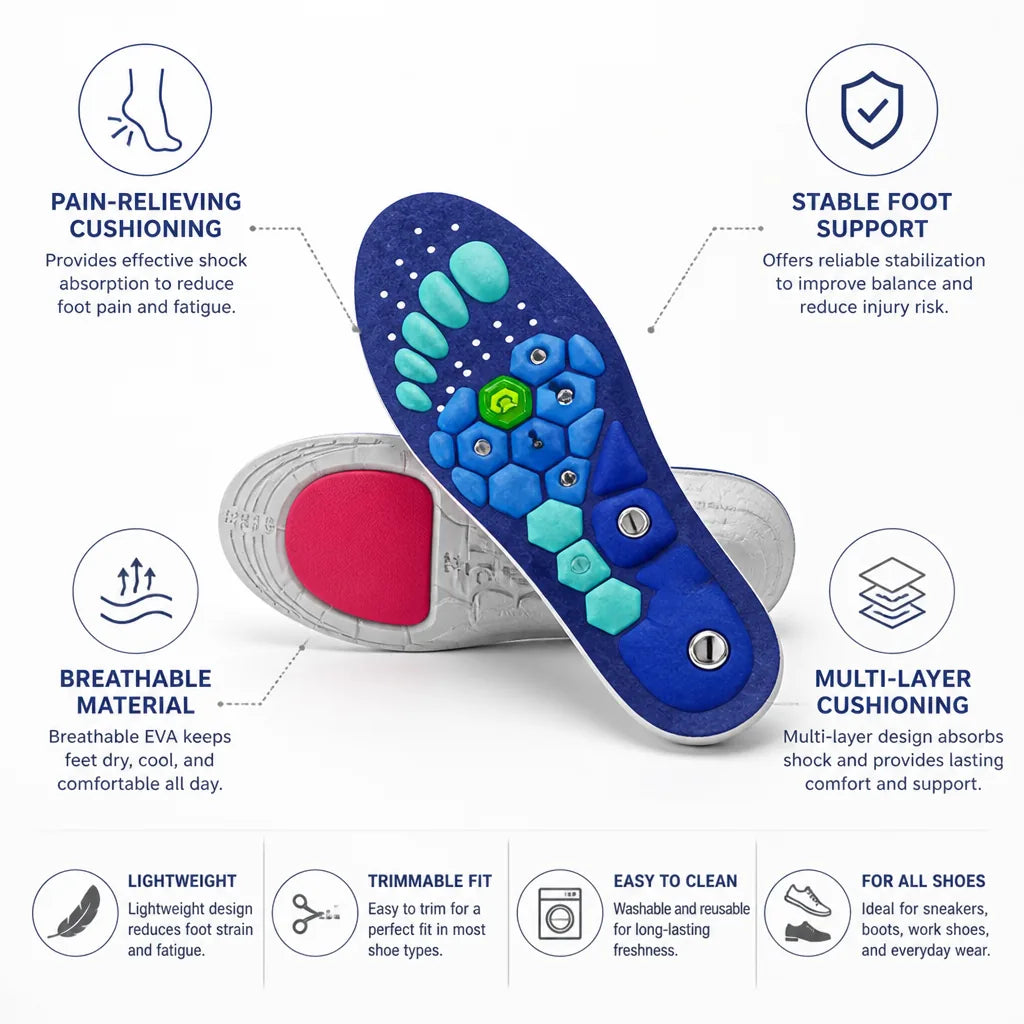 Shoe Insoles Breathable EVA Shock-Absorbing 2-Pair Pack