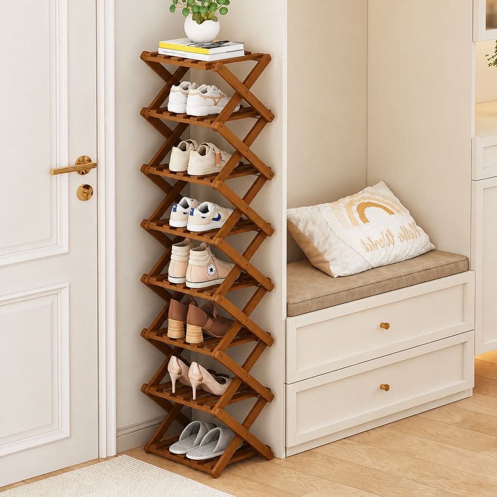 Shoe Rack Bamboo Foldable Tiered Storage