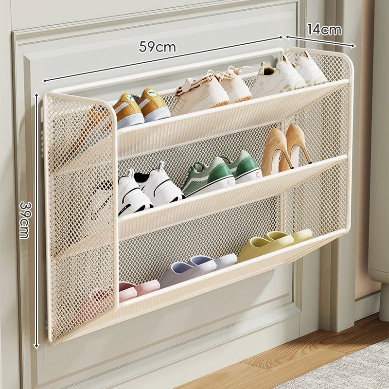 Shoe Rack Wall-Mounted Foldable Metal Mesh
