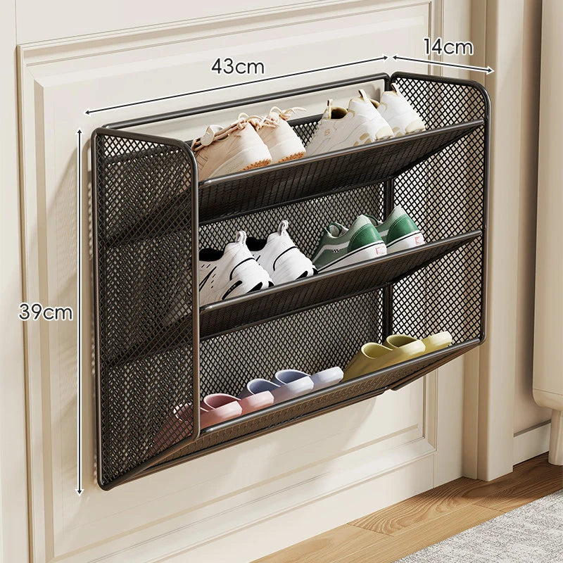 Shoe Rack Wall-Mounted Foldable Metal Mesh