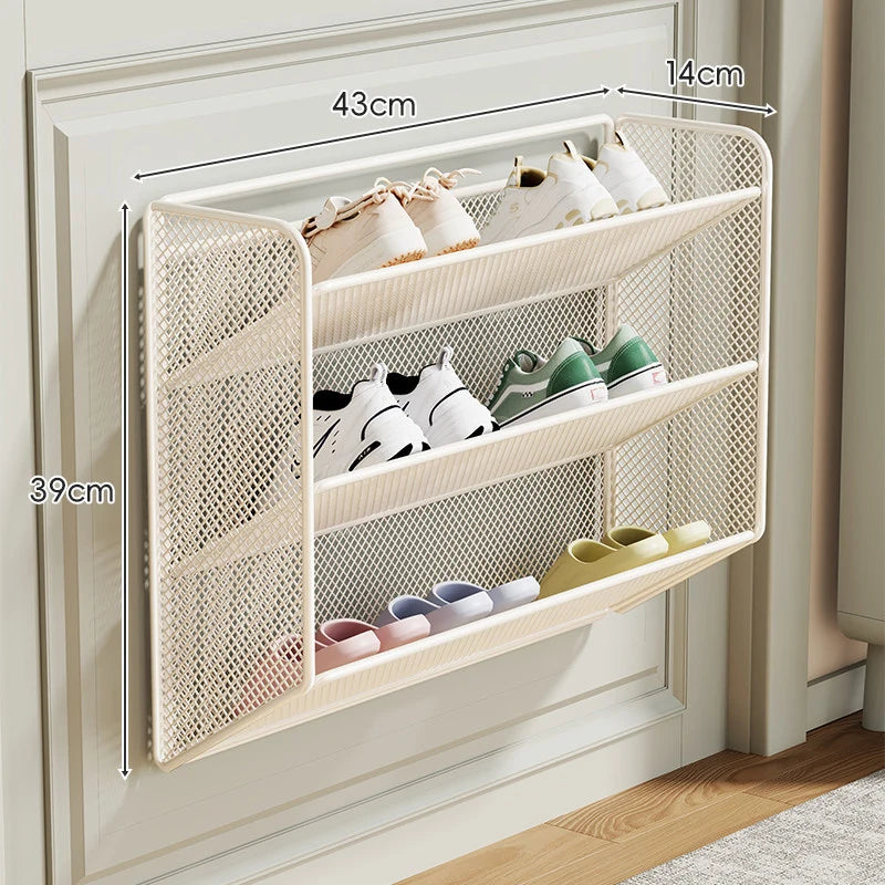Shoe Rack Wall-Mounted Foldable Metal Mesh