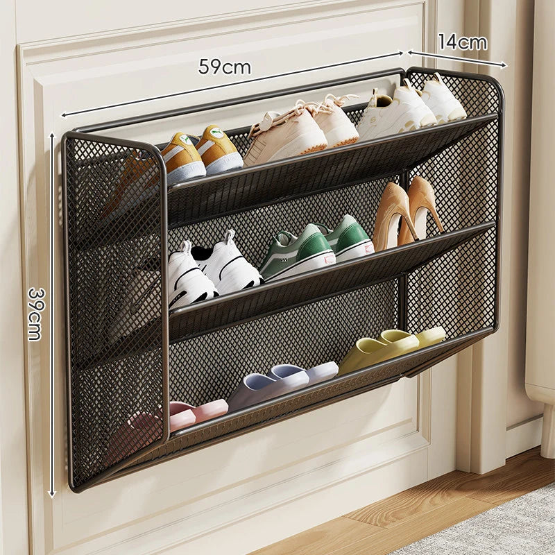 Shoe Rack Wall-Mounted Ventilated Mesh Hinged Front
