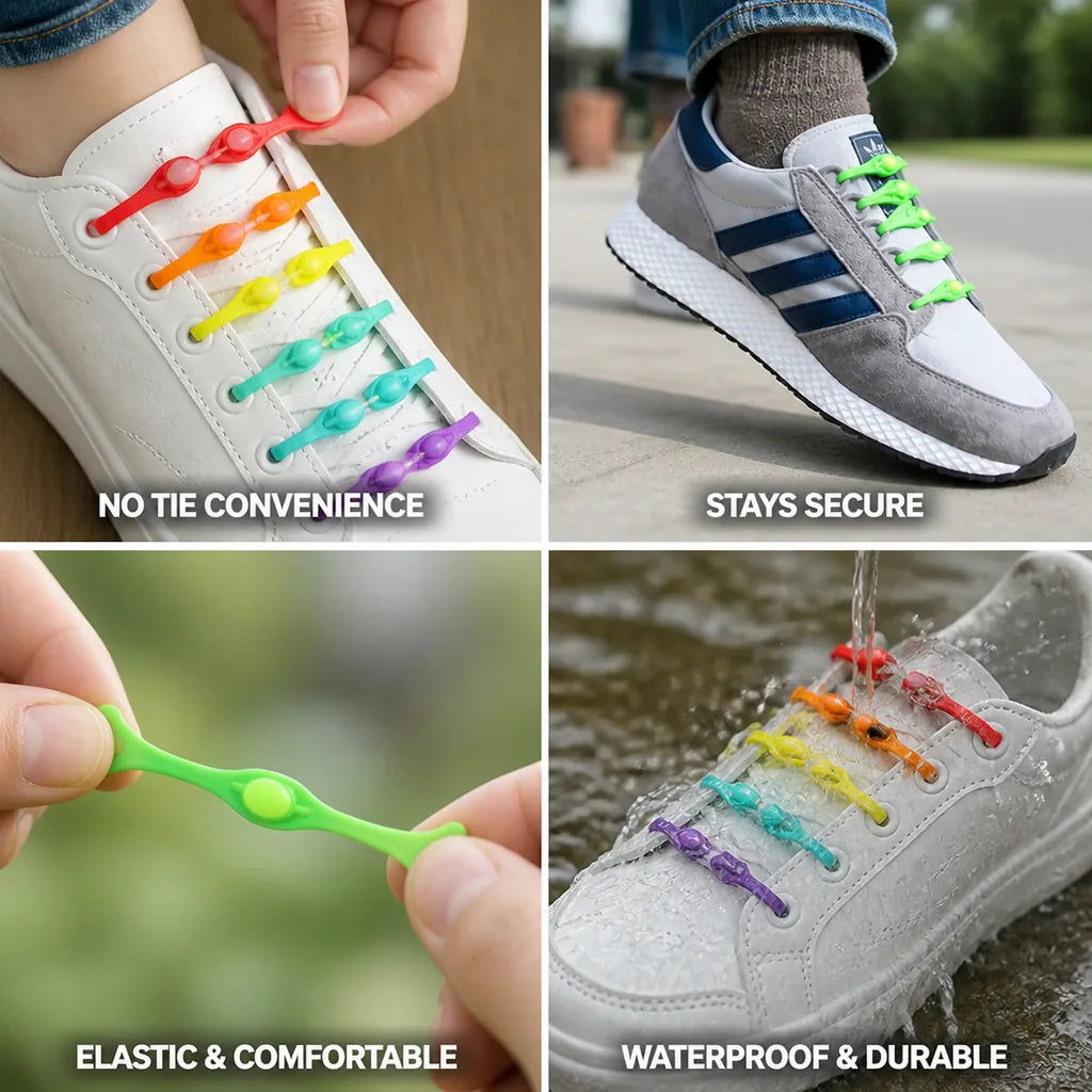 Shoelaces No-Tie Silicone Memory-Fit Pack of 12