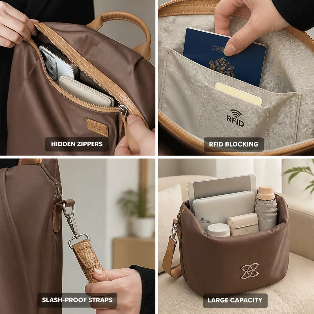 Shoulder Bag Anti-Theft RFID-Blocking & Slash-Proof Straps