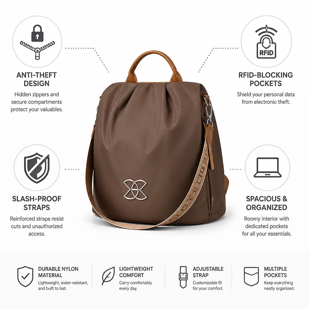 Shoulder Bag Anti-Theft RFID-Blocking & Slash-Proof Straps