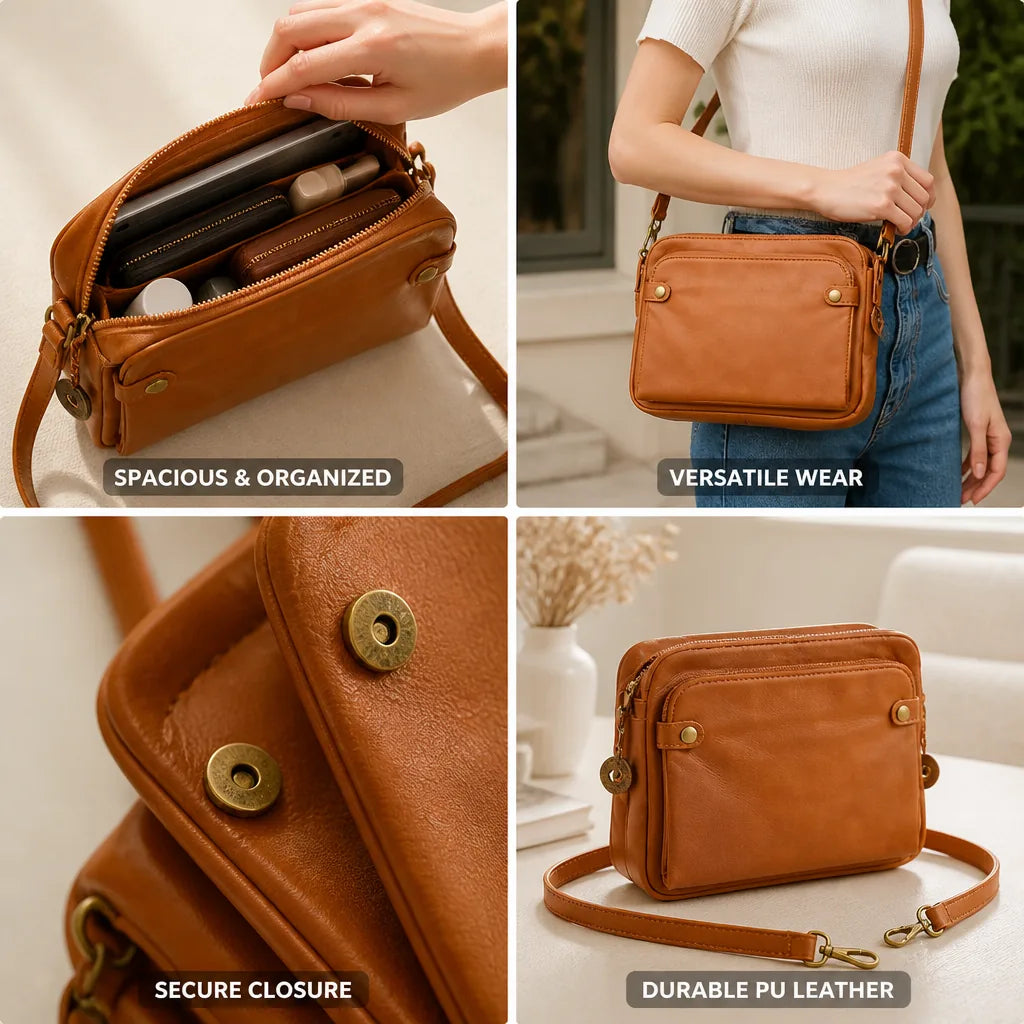 Shoulder Bag Convertible Crossbody PU Leather Adjustable Strap