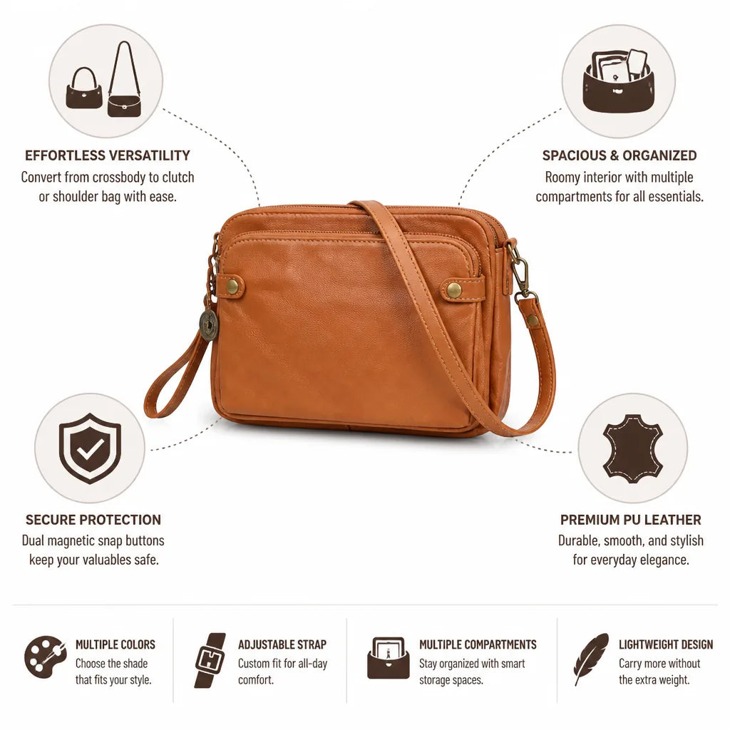 Shoulder Bag Convertible Crossbody PU Leather Adjustable Strap