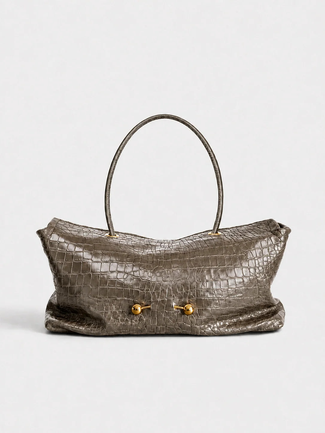 Shoulder Bag Crocodile-Texture Vegan Leather Spacious Interior Gold-Tone Hardware
