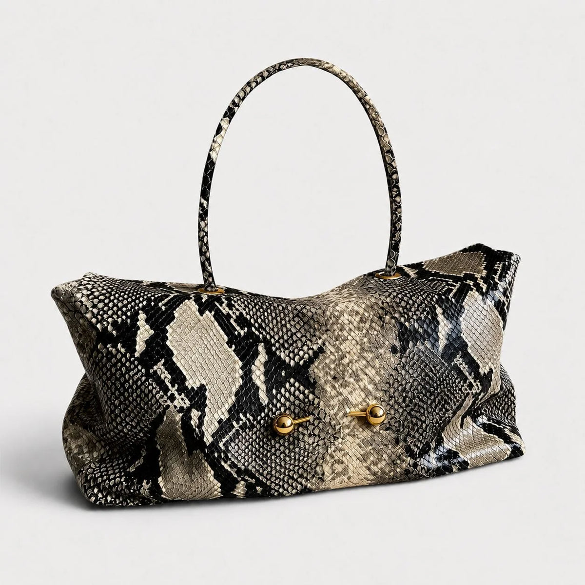 Shoulder Bag Crocodile-Texture Vegan Leather Spacious Interior Gold-Tone Hardware