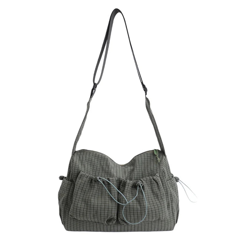 Shoulder Bag Plaid Adjustable Strap Multiple Pockets
