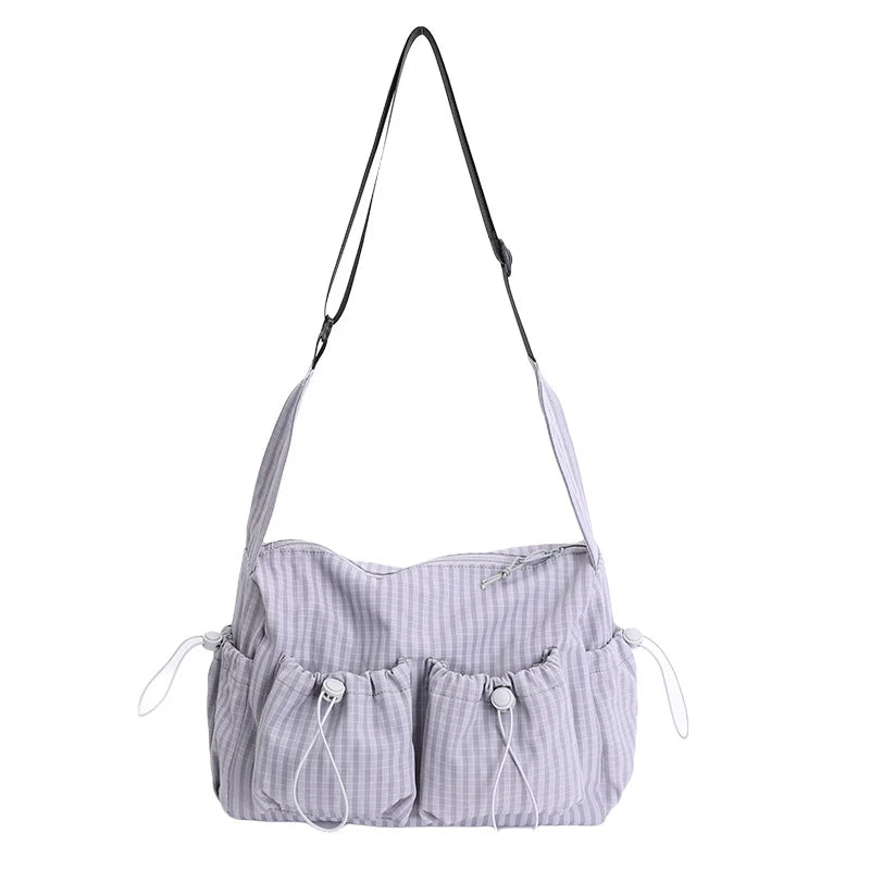 Shoulder Bag Plaid Adjustable Strap Multiple Pockets
